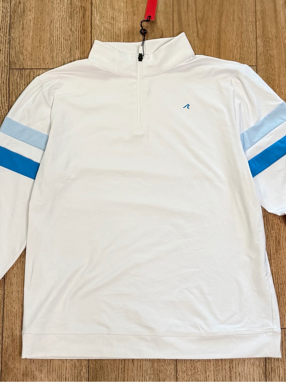 Men's White Quarter-Zip Pullover with Blue Stripe Details